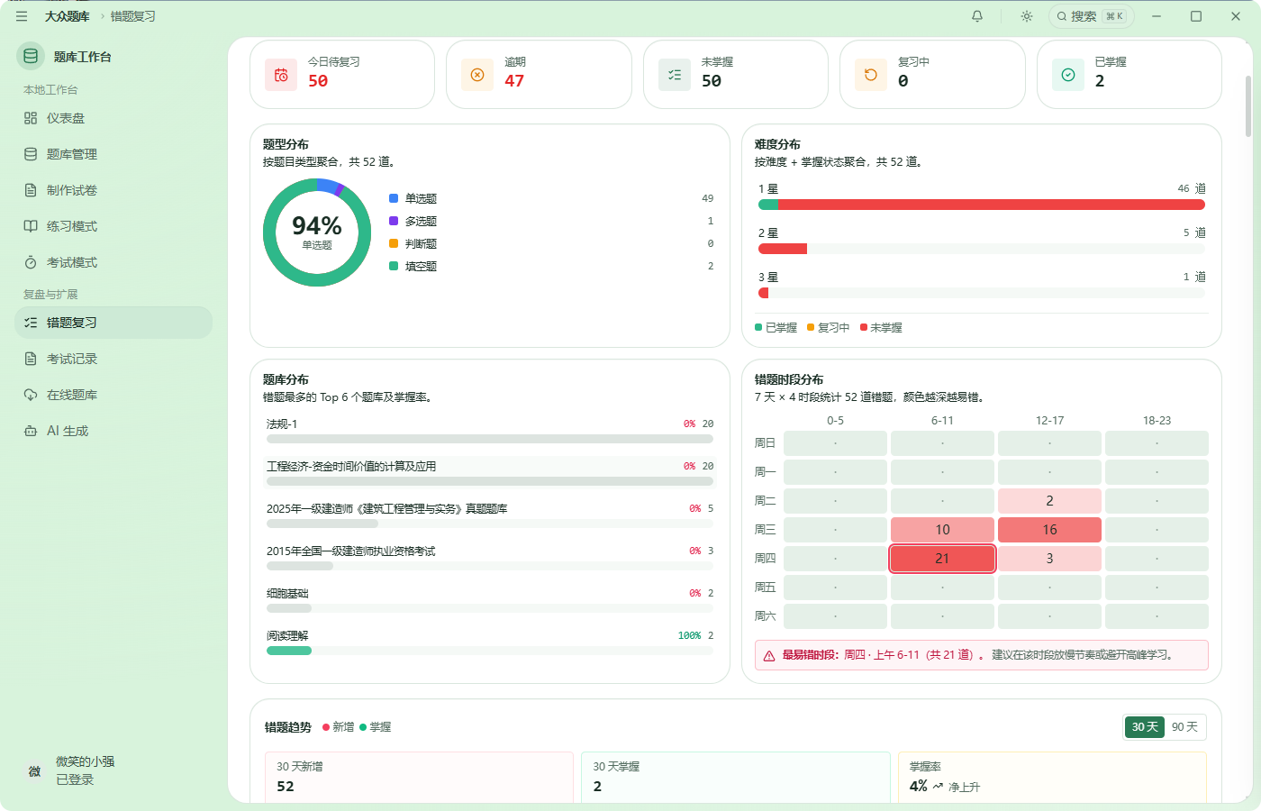 错题复习与 AI 解析